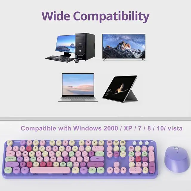 Alt view image 7 of 7 - Youker Wireless Keyboard and Mouse Combo, 2.4GHz USB Wireless Connection Retro Keyboard with Numeric Keypad and Optical Mice Set Colorful Keyboard and Mice for PC/Laptop/Mac/Windows XP/7/8/10/11