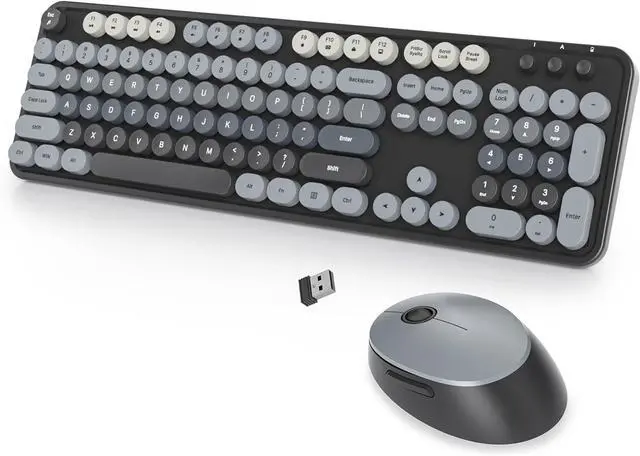 Main image of SbocKeeb Wireless Keyboard and Mouse Set, Retro Typewriter, 2.4GHz Full Size 104-Key Cute Keyboard with Number Pad, Colorful Keyboard with Round Keycaps for Windows PC Laptop(Black Gray)