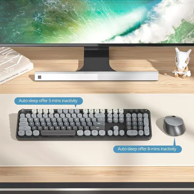 Alt view image 4 of 7 - SbocKeeb Wireless Keyboard and Mouse Set, Retro Typewriter, 2.4GHz Full Size 104-Key Cute Keyboard with Number Pad, Colorful Keyboard with Round Keycaps for Windows PC Laptop(Black Gray)