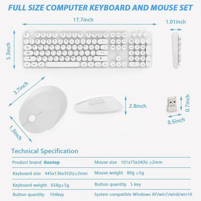 Alt view image 7 of 7 - Youker Wireless Keyboard and Mouse Combo, 2.4GHz USB Wireless Connection Retro Keyboard with Numeric Keypad and Optical Mice Set Colorful Keyboard and Mice for PC/Laptop/Mac/Windows XP/7/8/10/11