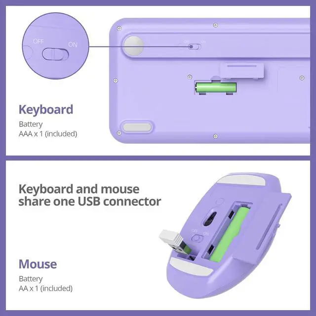Alt view image 5 of 7 - Purple Colorful Wireless Keyboard and Mouse Combo Set, 2.4GHz Retro Typewriter Aesthetic Keyboard, Full Size Cute Keyboard with Number Pad, Home and Office Silent Keyboards (Purple)