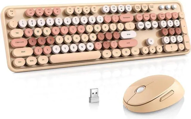 Main image of Youker Wireless Keyboard and Mouse Combo, 2.4GHz USB Wireless Connection Retro Keyboard with Numeric Keypad and Optical Mice Set Colorful Keyboard and Mice for PC/Laptop/Mac/Windows XP/7/8/10/11