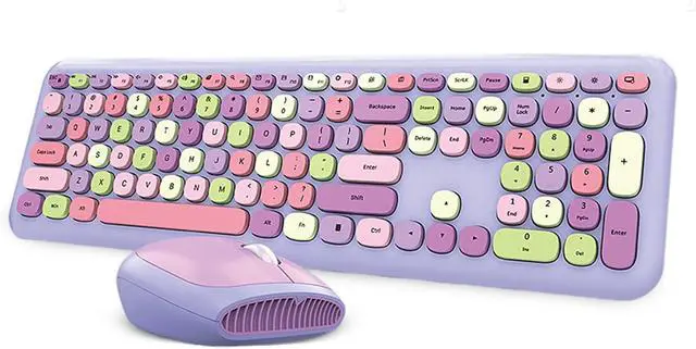 Main image of 2.4G Keyboard Mouse Combo, Retro Round Keycap Cute Aesthetic Keyboard, 110 Keys QWERTY Typewriter Keyboard(Purple Mixed)