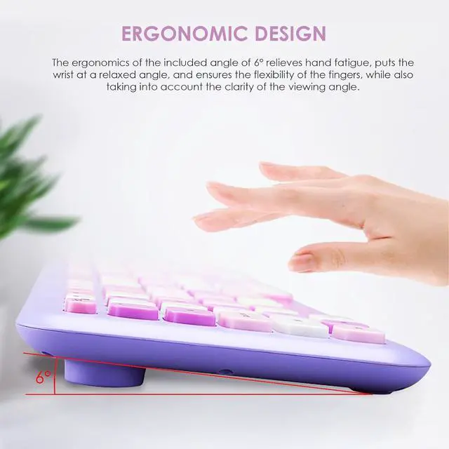 Alt view image 5 of 7 - 2.4G Keyboard Mouse Combo, Retro Round Keycap Cute Aesthetic Keyboard, 110 Keys QWERTY Typewriter Keyboard(Purple Mixed)