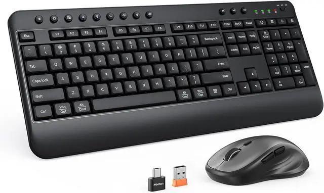 Main image of Wireless Keyboard and Mouse Combo, Computer Keyboard with Wrist Rest, Multimedia Hotkeys 2.4G Wireless, Full Size, Ergonomic, USB-C Adapter, 3200 DPI Mouse, for Windows/Mac/Laptop/PC, Black