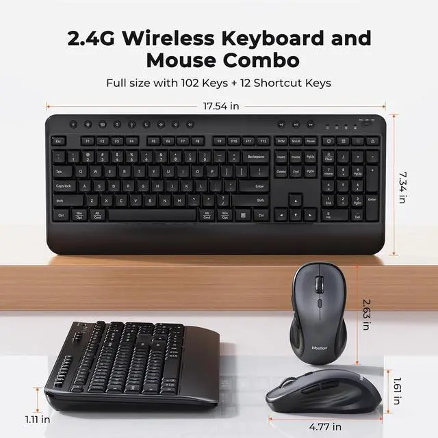 Alt view image 6 of 7 - Wireless Keyboard and Mouse Combo, Computer Keyboard with Wrist Rest, Multimedia Hotkeys 2.4G Wireless, Full Size, Ergonomic, USB-C Adapter, 3200 DPI Mouse, for Windows/Mac/Laptop/PC, Black