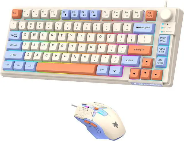 Main image of Lancoon Wired Keyboard and Mouse Combo with Colorful Light 81 Keys Multimedia Function Volume Knob Ergonomic Mice Adjustable DPI for PC Laptop Computer