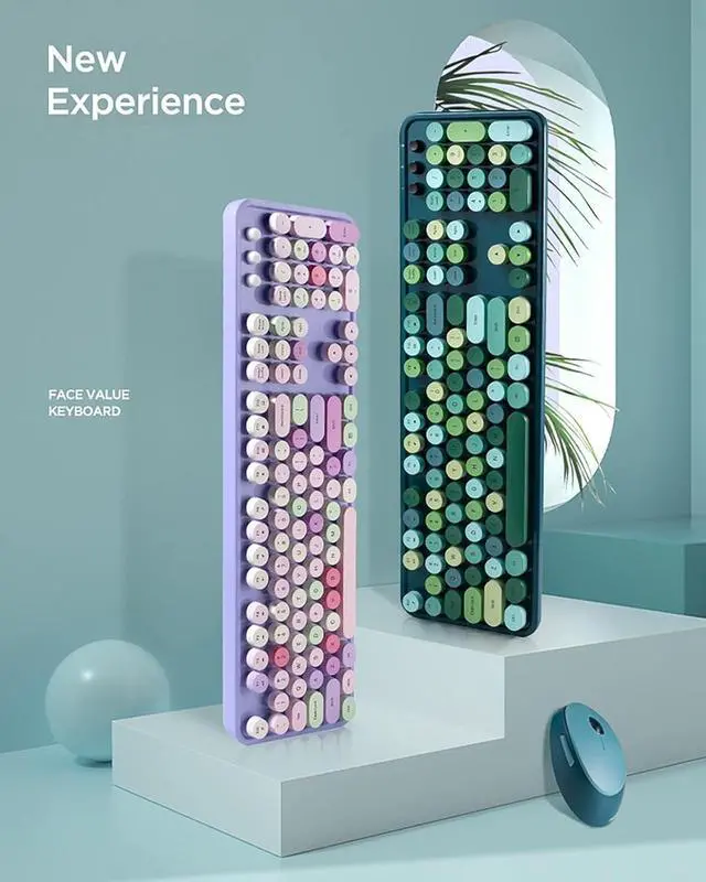 Alt view image 2 of 7 - Youker Wireless Keyboard and Mouse Combo, 2.4GHz USB Wireless Connection Retro Keyboard with Numeric Keypad and Optical Mice Set Colorful Keyboard and Mice for PC/Laptop/Mac/Windows XP/7/8/10/11