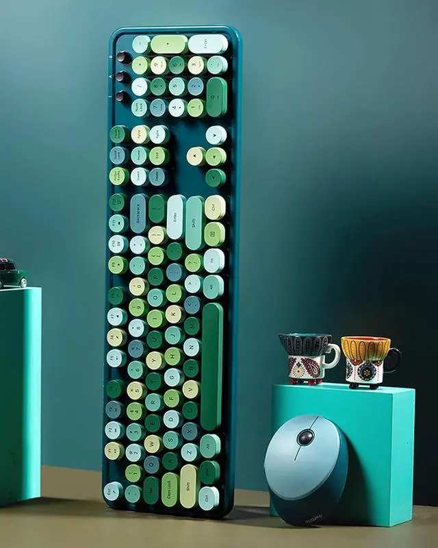 Alt view image 7 of 7 - Youker Wireless Keyboard and Mouse Combo, 2.4GHz USB Wireless Connection Retro Keyboard with Numeric Keypad and Optical Mice Set Colorful Keyboard and Mice for PC/Laptop/Mac/Windows XP/7/8/10/11