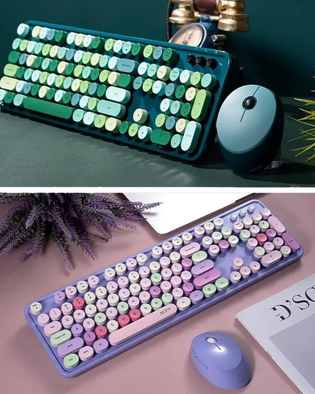 Alt view image 6 of 7 - Youker Wireless Keyboard and Mouse Combo, 2.4GHz USB Wireless Connection Retro Keyboard with Numeric Keypad and Optical Mice Set Colorful Keyboard and Mice for PC/Laptop/Mac/Windows XP/7/8/10/11