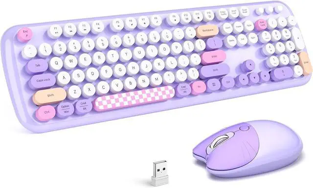 Main image of Retro Wireless Keyboard and Mouse Combo, SQMD 2.4G Typewriter Keyboard with Round Colorful Keycaps, Full-Size Office Keyboard and Quiet Mouse for Windows PC, Home, Office, and College - Purple