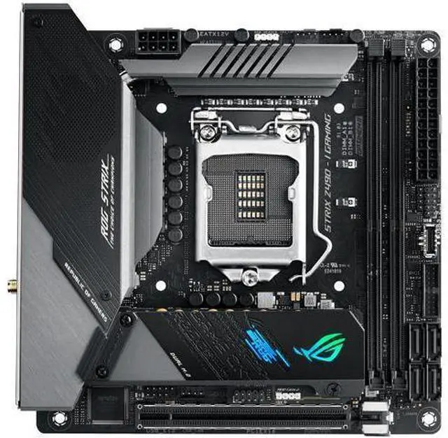 Alt view image 7 of 9 - ASUS ROG STRIX Z490-I GAMING (WiFi 6) LGA 1200 (Intel 10th Gen) Intel Z490 SATA 6Gb/s Mini ITX Intel Motherboard (8+2 Power Stages, DDR4 4800, Intel 2.5Gb Ethernet, USB 3.2 Front Panel Type-C, HDMI 2.