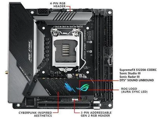 Alt view image 9 of 9 - ASUS ROG STRIX Z490-I GAMING (WiFi 6) LGA 1200 (Intel 10th Gen) Intel Z490 SATA 6Gb/s Mini ITX Intel Motherboard (8+2 Power Stages, DDR4 4800, Intel 2.5Gb Ethernet, USB 3.2 Front Panel Type-C, HDMI 2.