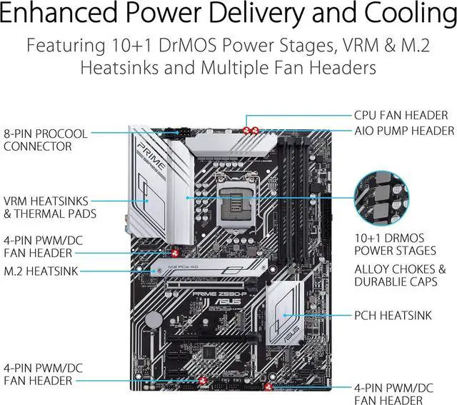 Alt view image 8 of 9 - ASUS Prime Z590-P LGA 1200 (Intel 11th/10th Gen) ATX motherboard (PCIe 4.0, 10+1 Power Stages, 3X M.2, 2.5Gb LAN, front panel USB 3.2 Gen 2 USB Type-C, Thunderbolt 4 support)