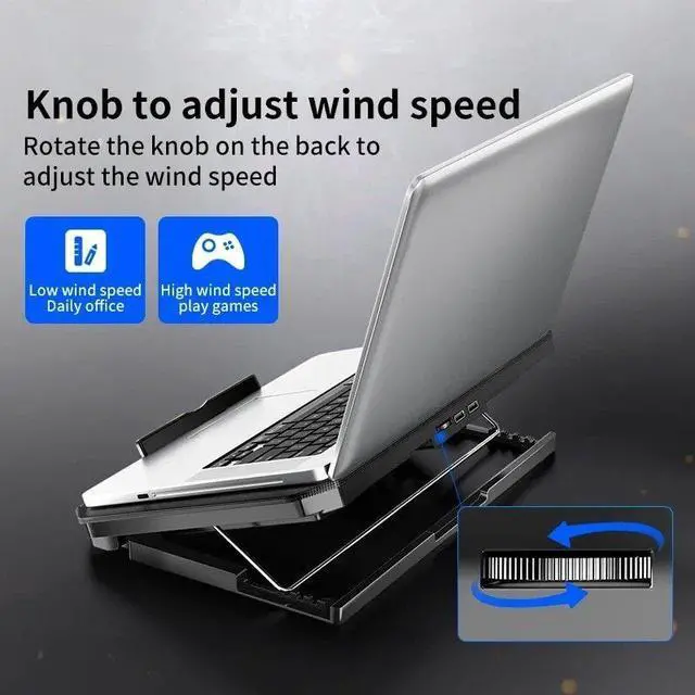 Alt view image 6 of 6 - Q100-BLACK  Q100 17inch Gaming Laptop Cooler Fan Led Screen Two USB Port 2600RPM Laptop Cooling Pad Notebook Stand For Laptop Fan Cooler