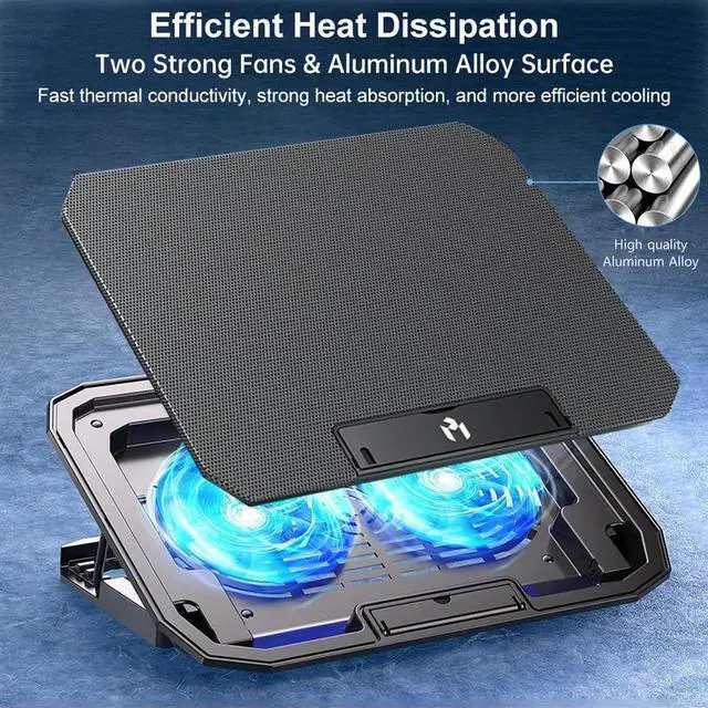 Alt view image 3 of 7 - Silver  Laptop Cooler Fan Gaming Laptop Cooling Pad with Two USB Port Notebook Stand Base for Laptop Cooler Adjustable Angle Wind Speed