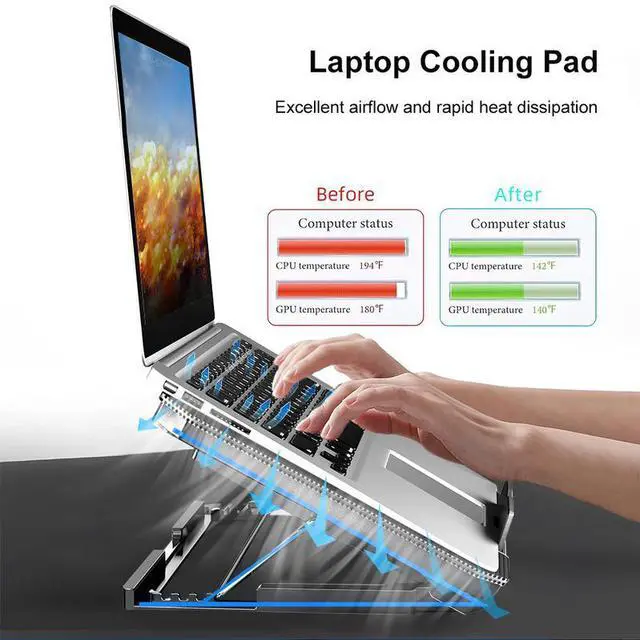 Alt view image 4 of 7 - Silver  Laptop Cooler Fan Gaming Laptop Cooling Pad with Two USB Port Notebook Stand Base for Laptop Cooler Adjustable Angle Wind Speed