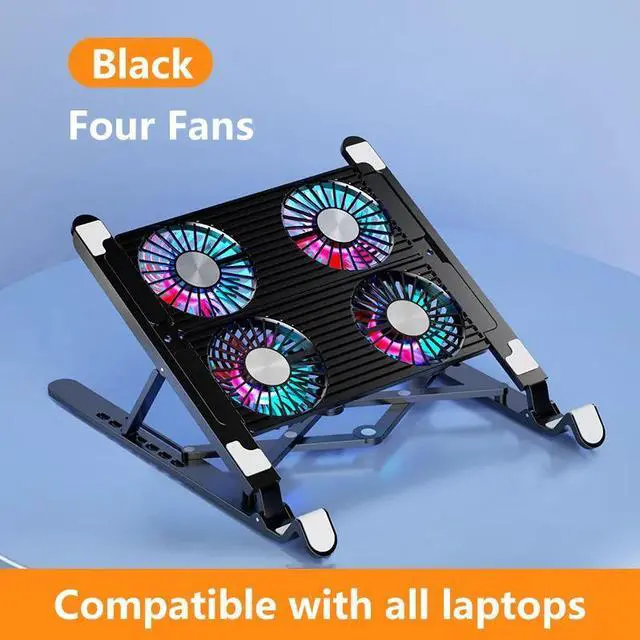 Main image of Four Fans Black  ICE COOREL Laptop Cooler Splicing Stable Foldable Notebook Riser Portable Tablet Stand 7 Gears Adjustable Laptop Cooling Pads