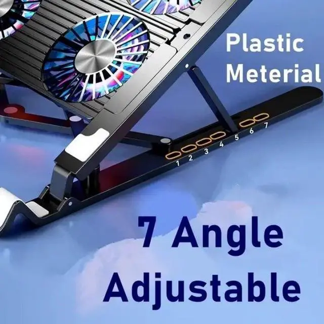 Alt view image 4 of 7 - Two Fans Black  ICE COOREL Laptop Cooler Splicing Stable Foldable Notebook Riser Portable Tablet Stand 7 Gears Adjustable Laptop Cooling Pads