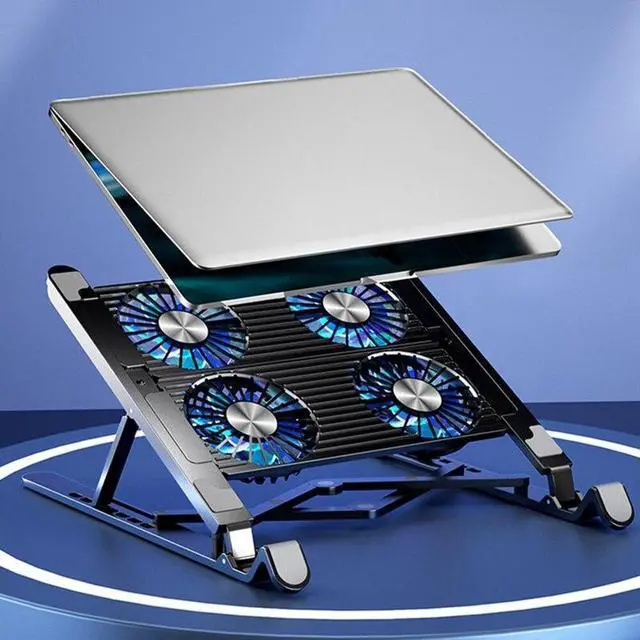 Alt view image 5 of 7 - Two Fans Black  ICE COOREL Laptop Cooler Splicing Stable Foldable Notebook Riser Portable Tablet Stand 7 Gears Adjustable Laptop Cooling Pads