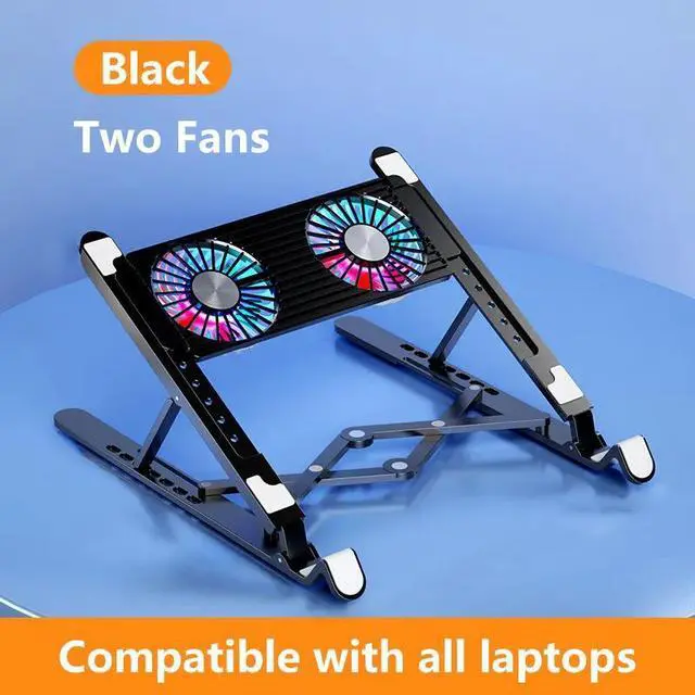 Main image of Two Fans Black  ICE COOREL Laptop Cooler Splicing Stable Foldable Notebook Riser Portable Tablet Stand 7 Gears Adjustable Laptop Cooling Pads