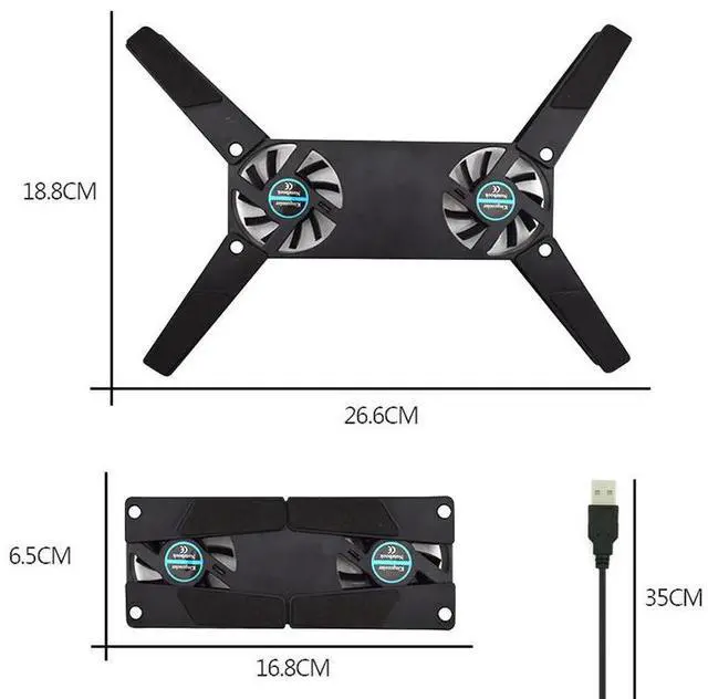 Alt view image 5 of 7 - black  Laptop Fan Cooler for Gaming Laptop, Vacuum Heatsink Adjustable Speed Auto-Temp Detection 13 Wind Speed With Temperature Display