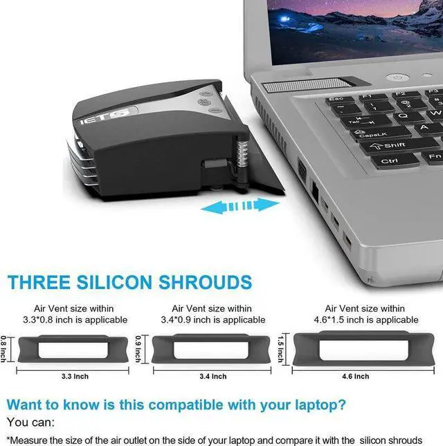 Alt view image 4 of 7 - Blue  Laptop Fan Cooler for Gaming Laptop, Vacuum Heatsink Adjustable Speed Auto-Temp Detection 13 Wind Speed With Temperature Display