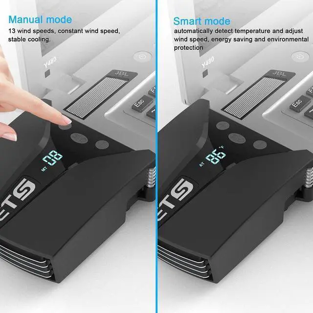 Alt view image 7 of 7 - Blue  Laptop Fan Cooler for Gaming Laptop, Vacuum Heatsink Adjustable Speed Auto-Temp Detection 13 Wind Speed With Temperature Display