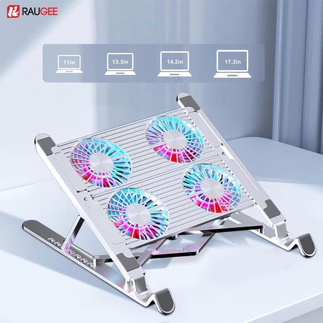 Alt view image 2 of 7 - 4 Fans  Laptop Cooler For Notebook RGB Gaming Ice Cooling Pad Aluminum Alloy Heat Sink 11-17 inch Foldable Laptop Stand 4Radiator