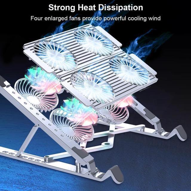 Alt view image 3 of 7 - 4 Fans  Laptop Cooler For Notebook RGB Gaming Ice Cooling Pad Aluminum Alloy Heat Sink 11-17 inch Foldable Laptop Stand 4Radiator
