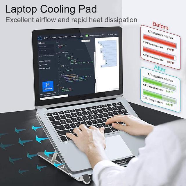 Alt view image 4 of 7 - 4 Fans  Laptop Cooler For Notebook RGB Gaming Ice Cooling Pad Aluminum Alloy Heat Sink 11-17 inch Foldable Laptop Stand 4Radiator