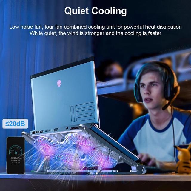Alt view image 6 of 7 - 4 Fans  Laptop Cooler For Notebook RGB Gaming Ice Cooling Pad Aluminum Alloy Heat Sink 11-17 inch Foldable Laptop Stand 4Radiator