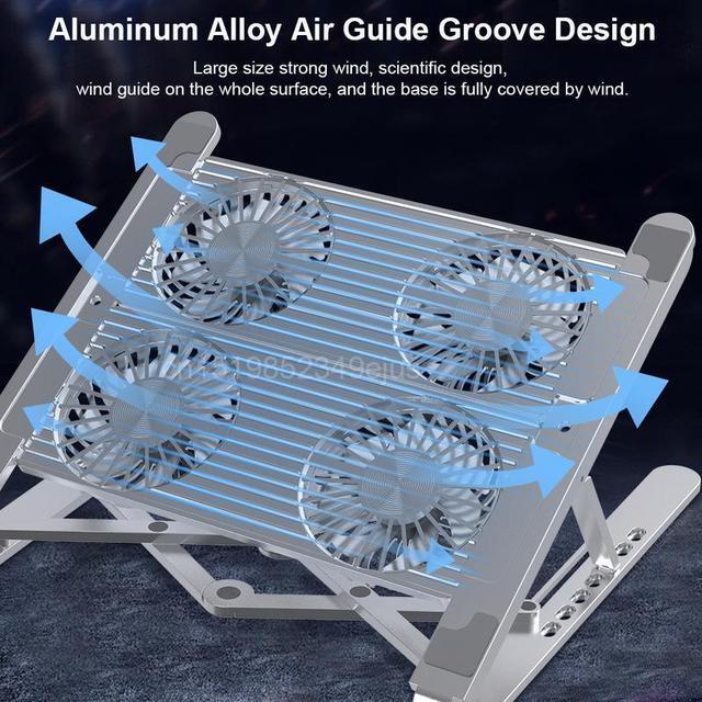 Alt view image 5 of 7 - 4 Fans  Laptop Cooler For Notebook RGB Gaming Ice Cooling Pad Aluminum Alloy Heat Sink 11-17 inch Foldable Laptop Stand 4Radiator