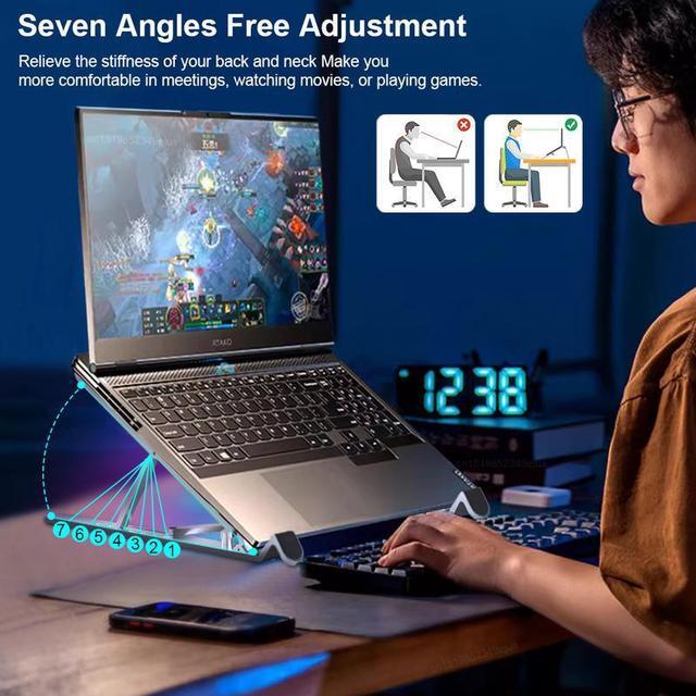 Alt view image 7 of 7 - 4 Fans  Laptop Cooler For Notebook RGB Gaming Ice Cooling Pad Aluminum Alloy Heat Sink 11-17 inch Foldable Laptop Stand 4Radiator