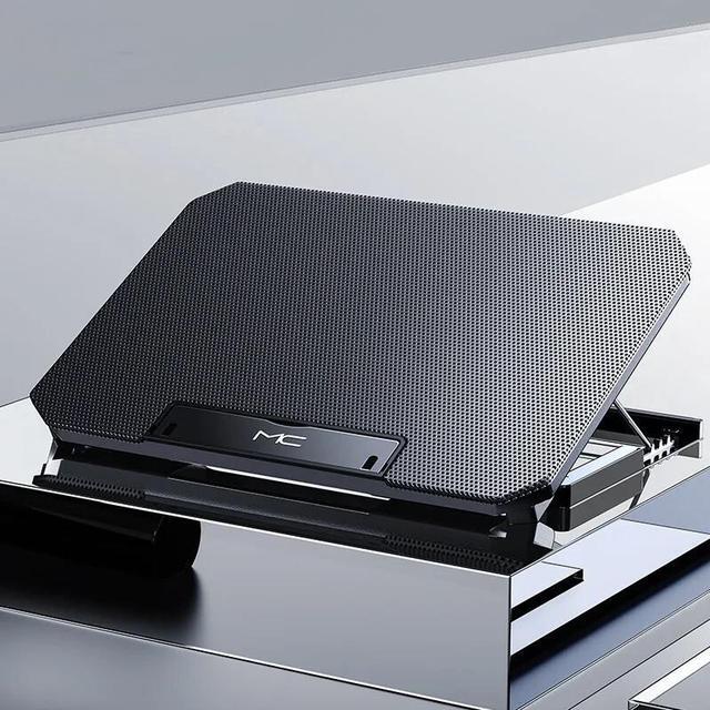 Alt view image 2 of 7 - silver-Q100  Q100 17inch Gaming Laptop Cooler Fan Led Screen Two USB Port 2600RPM Laptop Cooling Pad Notebook Stand For Laptop Fan Cooler