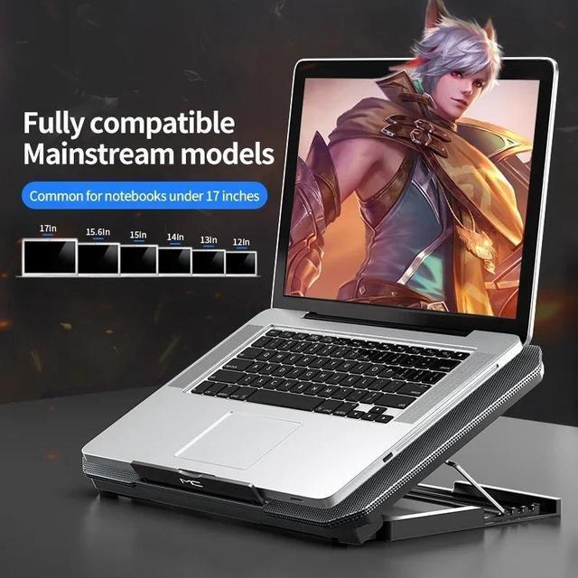 Alt view image 3 of 7 - silver-Q100  Q100 17inch Gaming Laptop Cooler Fan Led Screen Two USB Port 2600RPM Laptop Cooling Pad Notebook Stand For Laptop Fan Cooler