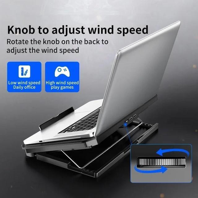 Alt view image 6 of 7 - silver-Q100  Q100 17inch Gaming Laptop Cooler Fan Led Screen Two USB Port 2600RPM Laptop Cooling Pad Notebook Stand For Laptop Fan Cooler