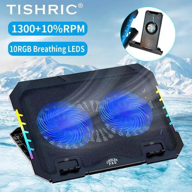 Alt view image 3 of 7 - TSR036  TISHRIC Laptop Stand Cooling,2Fans Base Cooler Notebook Support,10RGB Breathing LEDS Adjustable Wind Speed Laptop Bracket Holder