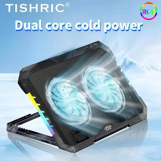 Alt view image 7 of 7 - TSR036  TISHRIC Laptop Stand Cooling,2Fans Base Cooler Notebook Support,10RGB Breathing LEDS Adjustable Wind Speed Laptop Bracket Holder