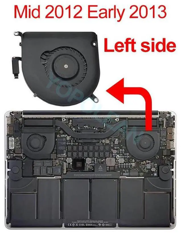 Main image of 2012 only Left side  Full Test Original A1398Right CPU Cooling Fan For MacBook Pro Retina 15" A1398 Mid2012 Early 2013 Late 2013 2014 2015 Year