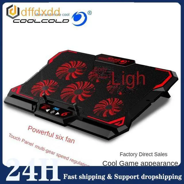Alt view image 2 of 7 - Style B  Coolcold Laptop Cooler 6 Fans Laptop Cooling Pad 2 USB Port With Led Screen 2600RPM for 14-17 inch Gaming Laptop Cooler Stand