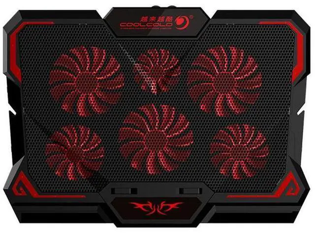 Alt view image 5 of 7 - Style B  Coolcold Laptop Cooler 6 Fans Laptop Cooling Pad 2 USB Port With Led Screen 2600RPM for 14-17 inch Gaming Laptop Cooler Stand