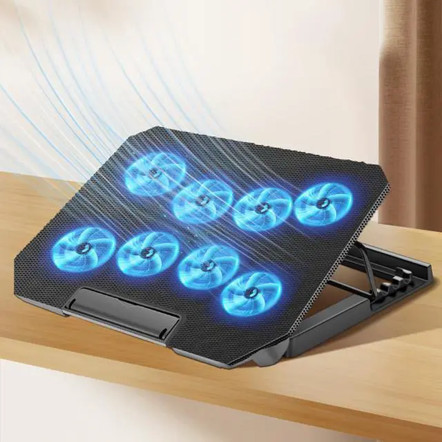 Alt view image 4 of 7 - White Laptop Cooler  Laptop Cooling Pad with 8 Fans Dual USB Port FoldableCooler Base for 15.6inch NotebookHeat Dissipation Holder