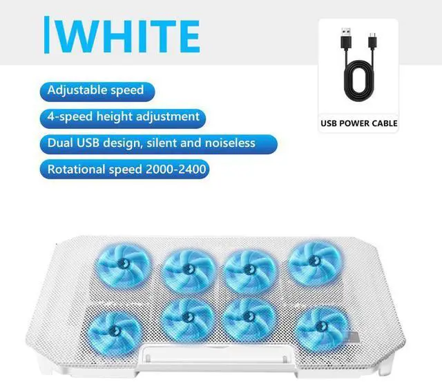 Main image of White Laptop Cooler  Laptop Cooling Pad with 8 Fans Dual USB Port FoldableCooler Base for 15.6inch NotebookHeat Dissipation Holder