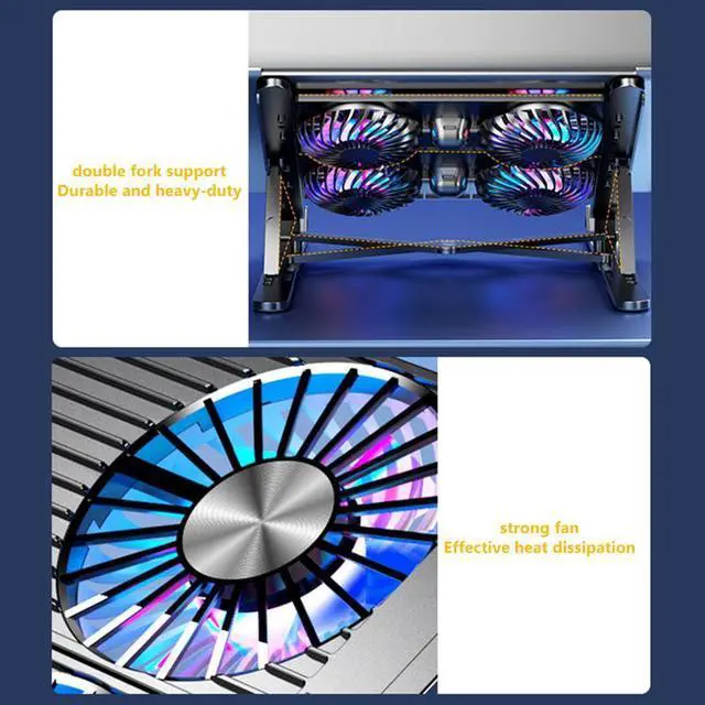 Alt view image 7 of 7 - Aluminum 4 Fans  Portable Gaming PC Laptop Cooler with 2/4 Silent Fan Foldable Cooling Pad Support Stand for 11-17.3 inch Notebook Accessories