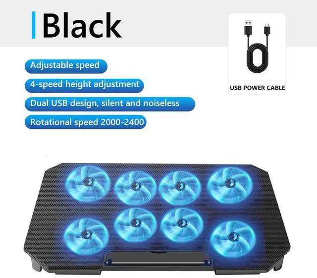 Main image of Black Laptop Cooler  Laptop Cooling Pad with 8 Fans Gaming NotebookDual USB Foldable Tablet Bracket for 15.6inchCooler Base Support