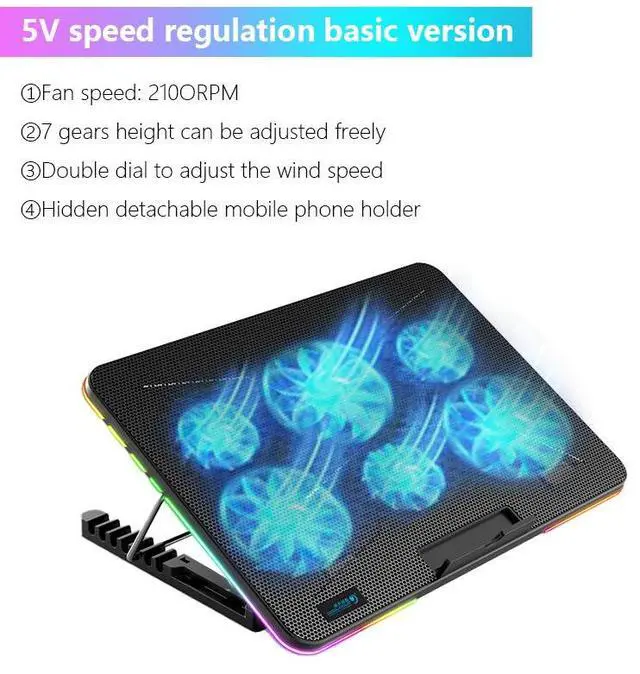 Main image of Style A  RGB Laptop Cooling Pad Gaming Laptop Cooler, Laptop Fan Cooling Stand with 6 Quiet Cooling Fans for 15.6-17.3 inch laptops