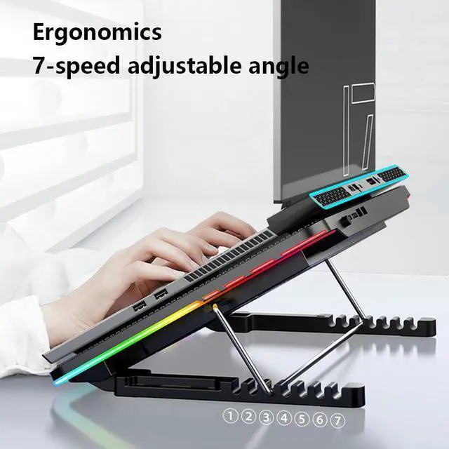 Alt view image 4 of 7 - Style A  RGB Laptop Cooling Pad Gaming Laptop Cooler, Laptop Fan Cooling Stand with 6 Quiet Cooling Fans for 15.6-17.3 inch laptops