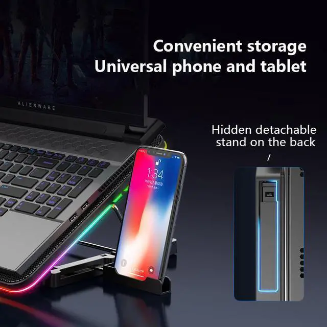 Alt view image 5 of 7 - Style A  RGB Laptop Cooling Pad Gaming Laptop Cooler, Laptop Fan Cooling Stand with 6 Quiet Cooling Fans for 15.6-17.3 inch laptops