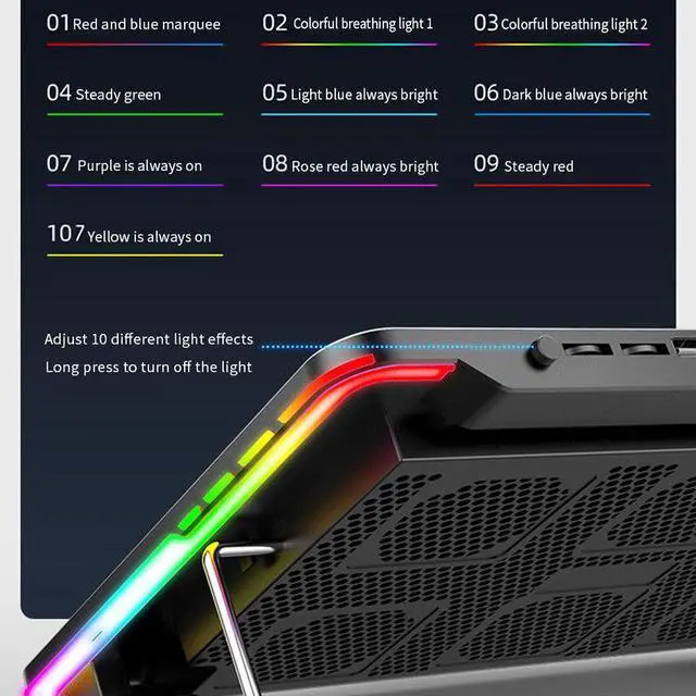 Alt view image 4 of 7 - One Light Mode  Laptop Cooler Laptop Cooling Pad 6 Quiet Fans High-speed Cooling Supports Laptop Accessories Cooler Notebook Base Radiator